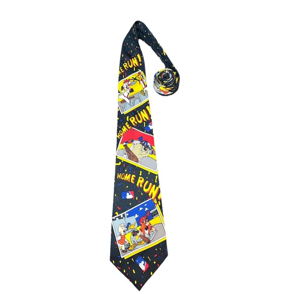 Vtg 1994 Looney Tunes MLB Baseball Necktie 57" Taz‎ Elmer Fudd Daffy Duck - Picture 1 of 9